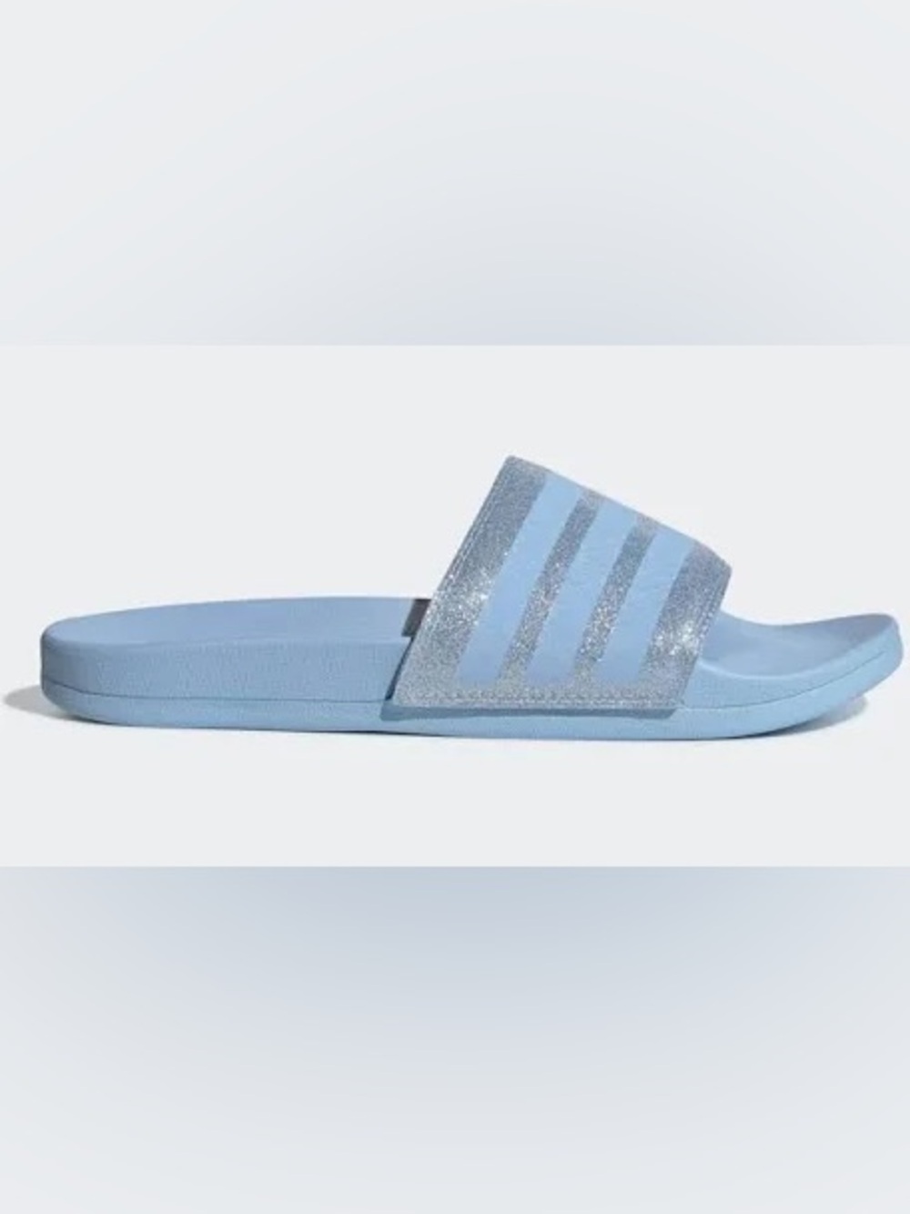 adidas Adilette Comfort Light Blue Glitter Slide Sandals